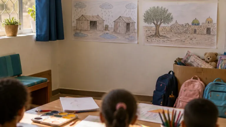 Niños de Gaza plasman el miedo en dibujos tras tres años de ofensiva y desplazamientos